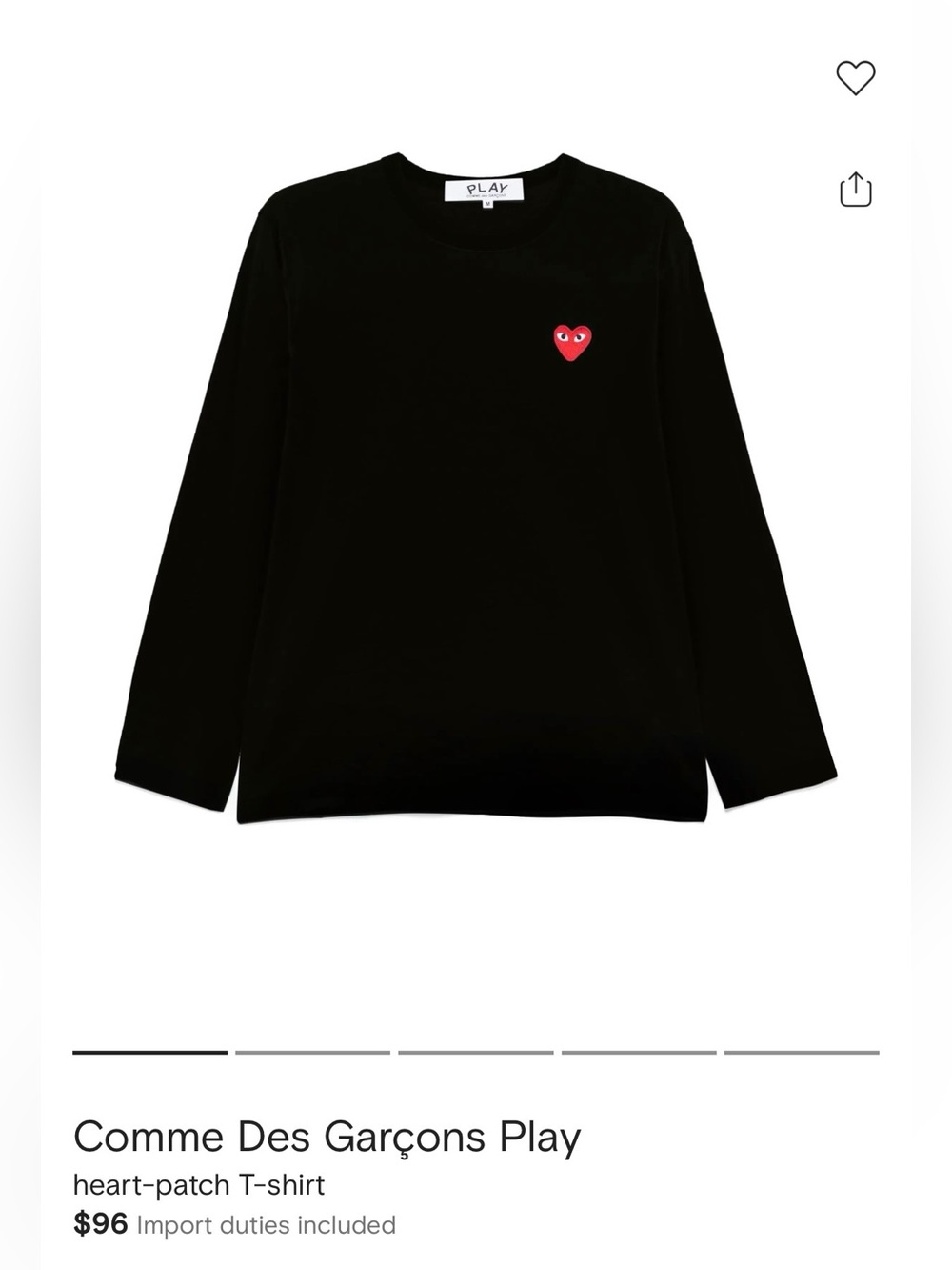Comme des Garçons PLAY Black Long-Sleeve Crew with Red Heart Patch
